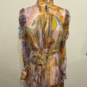 Zimmermann Gathered printed silk crepon gown